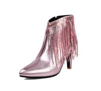 Bottines western à bout pointu pour femme, tendance, brillant, patchwork, bloc à talons hauts, chaussures décontractées, rose, 39 EU