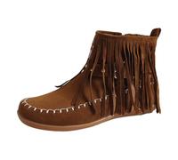 Bottines western courtes à franges pour femme - Bout en amande - Coupe large - Antidérapantes - Avec fermeture éclair latérale - Chaussures de marche d'extérieur pour l'automne et l'hiver - À porter