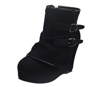 Bottines Western en Daim pour Femme - Bottes Compensées avec Boucles - À Enfiler, Gothiques, Courtes, de Travail - Noir, 40