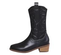 Bottines western pour femme - Noir - En daim léger - Bottes d'hiver en cuir - Bottes de cowboy en daim - Bottines de cowboy larges en cuir, Noir , 38 EU