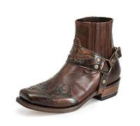 Bottines Western pour Hommes Boucle Sangle Botte Rétro Cuir Bout Carré Cowboy Bottes Courtes Moto, Dark Brown, 38