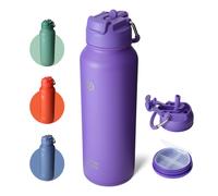 Bottle Bottle Gourde de sport en acier inoxydable avec paille, poignée et compartiment à pilules, 1L, violet foncé