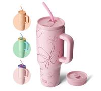 BOTTLE BOTTLE Tasse isotherme 1200 ml, Mug avec paille et poignée, Tasse avec paille sous vide en acier inoxydable pour cadeaux, fêtes, bureau, Café (fleurs roses)