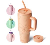 BOTTLE BOTTLE Tasse isotherme 1200 ml, Mug avec paille et poignée, Tasse avec paille sous vide en acier inoxydable pour cadeaux, fêtes, bureau, Café (Fleurs Jaune)