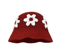 Bottone Chapeau bob en crochet à fleurs respirant doux décontracté pour femme, Rouge, Taille unique