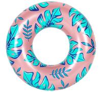 AIRMYFUN Bouée Gonflable Ronde XXL pour Piscine & Plage Ultra Confort, Flotteur Deluxe - Plantes Tropicales ø108cm Rose G