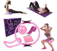 Bouasgh Ensemble Pilates Yoga 6 Pièces - Kit Maison, Accessoires Pilates, Bande de Résistance, Anneaux pour Jambes, Bras et Cuisses (Rose)