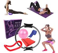 Bouasgh Ensemble Pilates Yoga 6 Pièces - Kit Pilates Maison, Kits de Yoga et Pilates, Pilates Accessoires, Bande de Résistance pour Pilates, Anneaux de Pilates pour Jambes, Bras et Cuisses (Jaune)