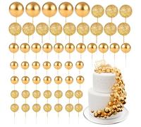BOUBONI 60 pièces Boules de gâteau pailletées en mousse Boules décoratives pour gâteau en mousse Mini ballons pour cupcakes pour la décoration de gâteau, anniversaire, baby shower, fête (Or pailleté)