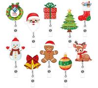 BOUBONI Lot de 10 porte-badges d'infirmière de Noël rétractables avec pince crocodile pour médecin, enseignant, employés de bureau, cadeaux d'allaitement