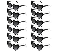 BOUBONI Lot de 6/12/24/48 paires de lunettes de soleil vintage en forme de cœur, pour enterrement de vie de jeune fille ou mariage, pour femme, noir, 15,3 cm