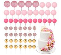 BOUBONI Lot de 60 boules de décoration de gâteau - Mini ballons - Pour décoration de gâteau, anniversaire, fête, fête prénatale (série rose pailleté)