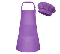BOUBONI Tablier et toque de chef pour enfant - Tablier artistique réglable avec 2 poches - Toque et tablier pour la cuisine, la pâtisserie et la peinture, L-violet., L