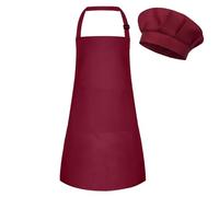 BOUBONI Tablier et toque de chef pour enfant - Tablier artistique réglable avec 2 poches - Toque et tablier pour la cuisine, la pâtisserie et la peinture, Vin rouge G, L