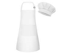 BOUBONI Tablier pour enfant et bonnet de cuisinier réglable avec 2 poches, bonnet de cuisinier et tablier pour cuisiner, cuire et peindre, L