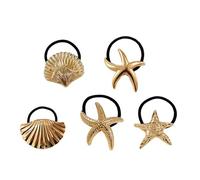 Bouc à poignard en queue de cheval dorée Corde à cheveux en métal 3 / 4pcs avec décor supporters d'élasticité haute accessoires noirs bandes polyvalentes pour femmes E