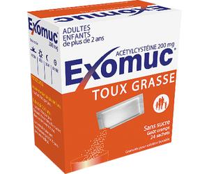 Bouchara-Recordati Exomuc Acétylcystéine 200mg Toux Grasse Goût Orange 24 Sachets