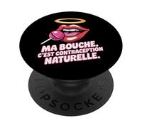 Bouche C'est Contraception Naturelle - Humour Français Rétro PopSockets PopGrip Adhésif