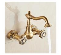 Boucheur à Double poignée pivotante Cuisine Antique pour lavabo Salle Bain Robinet de Bassin d'eau Chaude et Froid (Laiton SLT069)