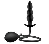 Bouchon anal gonflable silicone noir, 11,8 po total, 4,7 po diam. max, 3 perles confort