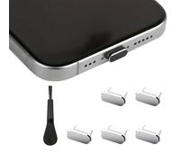 Bouchon anti-poussière USB C, bouchon de protection pour port de charge avec brosse de nettoyage pour iPhone 17 Pro Max, Samsung Galaxy S26/S25/S24 - Argenté