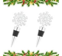 Bouchon Bouteille Champagne, Bouchon De Bouteille De Vin De Noël, Bouchon De Vin Flocon De Neige, Tapón Reutilizable Para Botellas, 2 Pièces Argent, Pour Restaurant, Bar, Fête De Noël Mariage