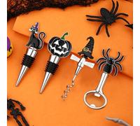 Bouchon Bouteille Vin D'Halloween, 4Pack ouvre-Bouteille Ensemble Bouchon de vin, Tire-Bouchon de Bouteille, d'Halloween Cadeaux pour les Amateurs de Vin, Décapsuleur de bière pour Home Party Bar