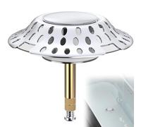 Bouchon de baignoire 2 en 1 - Diamètre : 72 mm - Avec filtre à cheveux - Universel - En laiton - Anti-obstruction - Réglable en hauteur