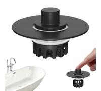 Bouchon de baignoire universel en métal 3 en 1 - Attrape-cheveux - Noir mat | Bouchon de baignoire pop-up 3 en 1 amélioré avec panier filtrant à grand trou, bouchon de vidange standard pour trou de 3,8 à