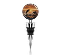 Bouchon de bouteille de vin décoratif en métal élégant, réutilisable, étanche, dauphins sautant hors de l'eau au coucher du soleil, bouchons de vin pour cadeaux, bar, vacances, fête, mariage