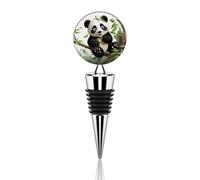 Bouchon de bouteille de vin en acier inoxydable avec motif panda sur la branche d'arbre - Fermeture hermétique - Réutilisable - Garde le vin frais - Joli bouchon de bouteille étanche pour bar, cuisine