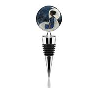 Bouchon de bouteille de vin en acier inoxydable « Sit in Front of The Moon » - Fermeture hermétique - Réutilisable - Garde le vin frais - Bouchon anti-fuite pour bar, cuisine, mariage