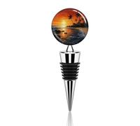 Bouchon de bouteille de vin en silicone étanche avec motif palmier et soleil - Pour garder la fraîcheur et le champagne - Cadeau décoratif pour bar et fête