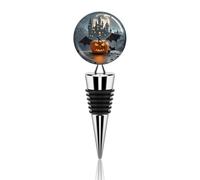 Bouchon de bouteille de vin en silicone réutilisable, motif citrouilles et château avec chauves-souris, en alliage de zinc. Ce bouchon étanche en silicone préserve la fraîcheur du vin et est idéal p