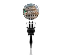 Bouchon de bouteille de vin réutilisable en alliage de zinc avec drapeau du Colisée romain - Accessoires de vin - Cadeau pour bar, fête, mariage