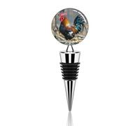 Bouchon de bouteille de vin réutilisable en alliage de zinc avec illustration de coq ancien coq - Bouchon décoratif pour bouteille de champagne - Accessoires de vin - Cadeau pour bar, fête, mariage