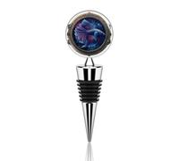 Bouchon de bouteille de vin réutilisable en alliage de zinc avec motif poisson violet et bleu dans un vieux hublot pour fête, mariage, bar