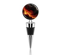 Bouchon de bouteille de vin réutilisable en alliage de zinc avec texture de lave et flamme rouge pour fête, mariage, bar