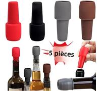 Bouchon de bouteille de vin rouge en silicone souple, double joint, universel, ustensiles de bar, outils de cuisine Red-5pcs set