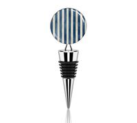Bouchon de bouteille de vin vintage à rayures verticales, bleu marine, beige, réutilisable, en alliage de zinc, pour fête, mariage, bar