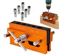 Bouchon de centrage Jig - Guide de perçage professionnel auto-centrant, outil de rainure en bois plus large réglable pour trou de 1/4", 5/16", 3/8", douilles en acier trempé pour joints de précision