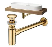 Bouchon de lavabo de salle de bain P-Sip - Ensemble complet - Siphon à bouteille réglable en laiton massif - Kit de vidange avec trop-plein pour lavabo de salle de bain