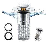 Bouchon de lavabo INOX, Pop up Bouchon de vidage Universel, Bouchon de Vidange Amélioré, Flitre de Vidange Anti-Bloqué, avec Filtre Net, pour Baignoire, Cuisine, Lavabo (Orifice de Vidange 34-40mm).