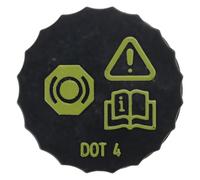 Bouchon de réservoir de frein avec marquages jaune-vert | Profil extérieur festonné avec plusieurs surfaces de manipulation, corps noir avec marquages jaune-vert