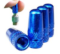 Bouchon de Valve en Aluminium, Lot de 4, Bouchons Bleus compatibles avec Les valves Presta et françaises, Cache-pneus pour Chambres à air de vélo, Bouchons Valve Velo, Bouchon de Valve Presta Vélo