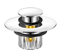 Bouchon de vidange de baignoire en laiton avec panier filtrant anti-obstruction et joint à bouton-poussoir pour lavabo de salle de bain, argenté (2)