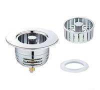 Bouchon de vidange d'évier de cuisine en acier inoxydable, bonde à poussoir avec panier filtrant, attrape-aliments et bloqueur de gaz d'égout, évacuation rapide (A)