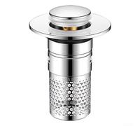 Bouchon de vidange d'évier de salle de bain avec mécanisme à bouton poussoir et maille filtrante, convient à la plupart des lavabos standard pour éviter les obstructions et les fuites (grand panneau)