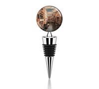 Bouchon de vin décoratif en alliage de zinc avec vue magnifique sur les canaux de Venise. Ce bouchon étanche en silicone réutilisable préserve la fraîcheur du vin et est idéal pour les bars et les f