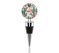 Bouchon de vin en silicone réutilisable avec motif cactus, flamant rose et roses. Fabriqué en alliage de zinc décoratif, il préserve la fraîcheur du vin et est idéal pour les bars et les fêtes.